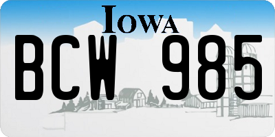 IA license plate BCW985
