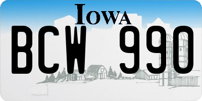 IA license plate BCW990