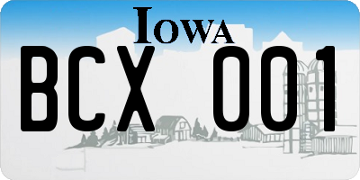 IA license plate BCX001