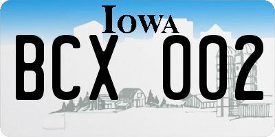 IA license plate BCX002