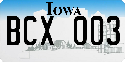 IA license plate BCX003