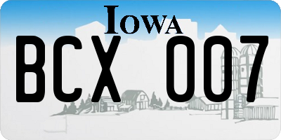 IA license plate BCX007