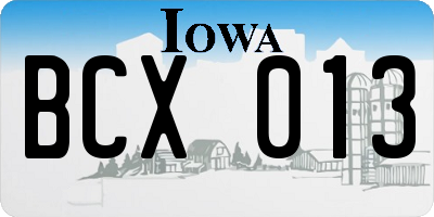 IA license plate BCX013