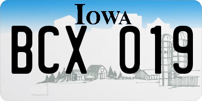 IA license plate BCX019