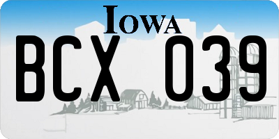 IA license plate BCX039