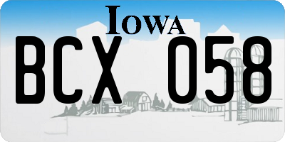 IA license plate BCX058