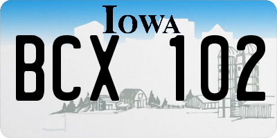 IA license plate BCX102