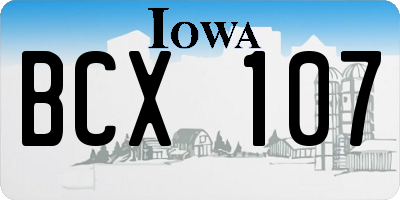 IA license plate BCX107