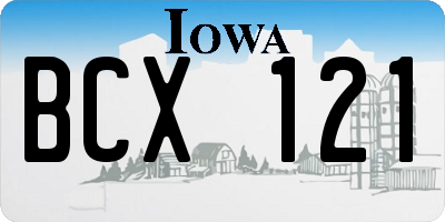 IA license plate BCX121
