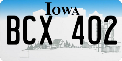 IA license plate BCX402