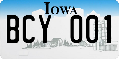 IA license plate BCY001