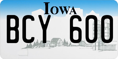 IA license plate BCY600
