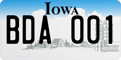 IA license plate BDA001
