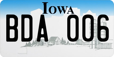 IA license plate BDA006