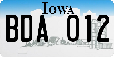 IA license plate BDA012