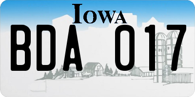 IA license plate BDA017