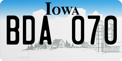 IA license plate BDA070