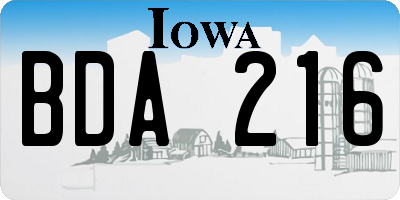 IA license plate BDA216