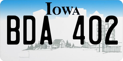 IA license plate BDA402