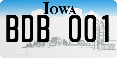IA license plate BDB001