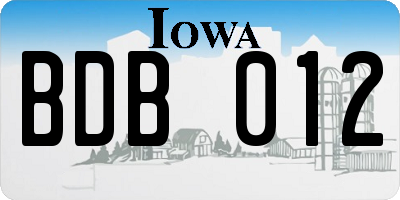 IA license plate BDB012