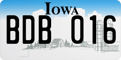 IA license plate BDB016
