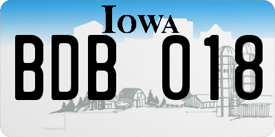 IA license plate BDB018