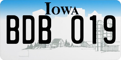 IA license plate BDB019