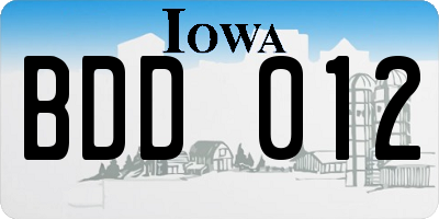 IA license plate BDD012
