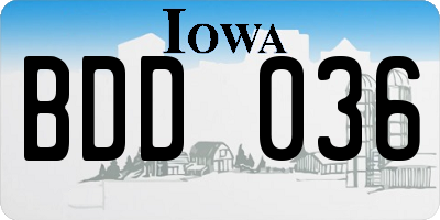IA license plate BDD036