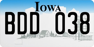 IA license plate BDD038