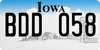 IA license plate BDD058