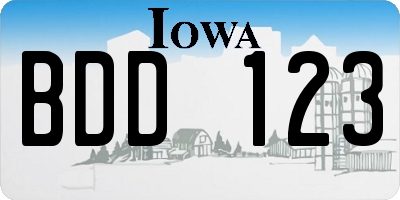 IA license plate BDD123
