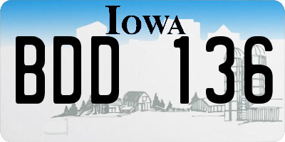 IA license plate BDD136