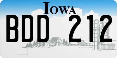 IA license plate BDD212