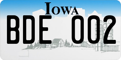 IA license plate BDE002