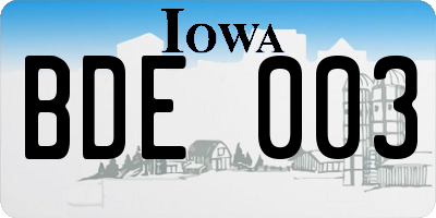 IA license plate BDE003