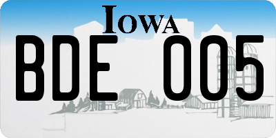 IA license plate BDE005
