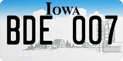 IA license plate BDE007