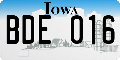 IA license plate BDE016