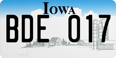 IA license plate BDE017