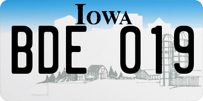 IA license plate BDE019