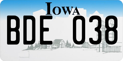 IA license plate BDE038