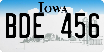 IA license plate BDE456