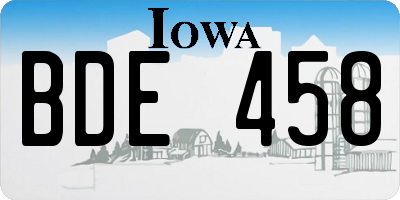 IA license plate BDE458