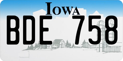 IA license plate BDE758