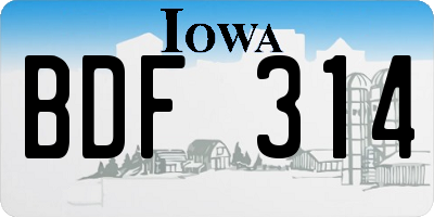 IA license plate BDF314