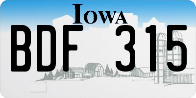 IA license plate BDF315