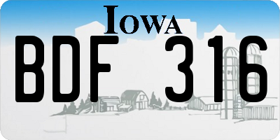 IA license plate BDF316
