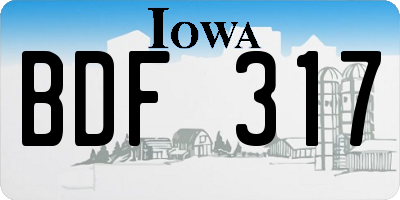 IA license plate BDF317